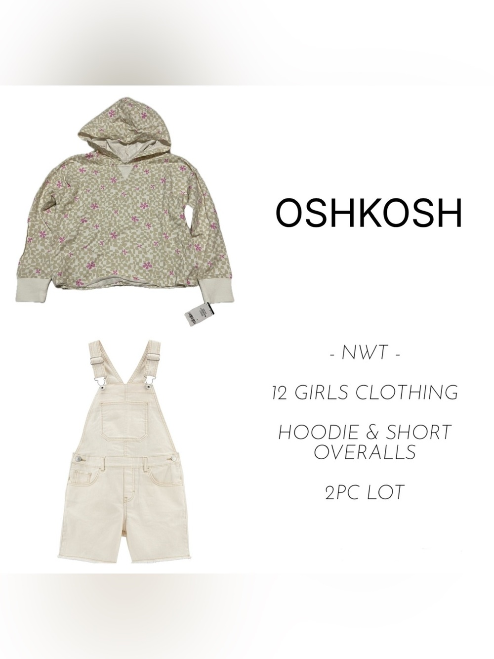 OSHKOSH - 12 - NWT - GIRLS - 2PC LOT - HOODIE & SHORT OVERALLS